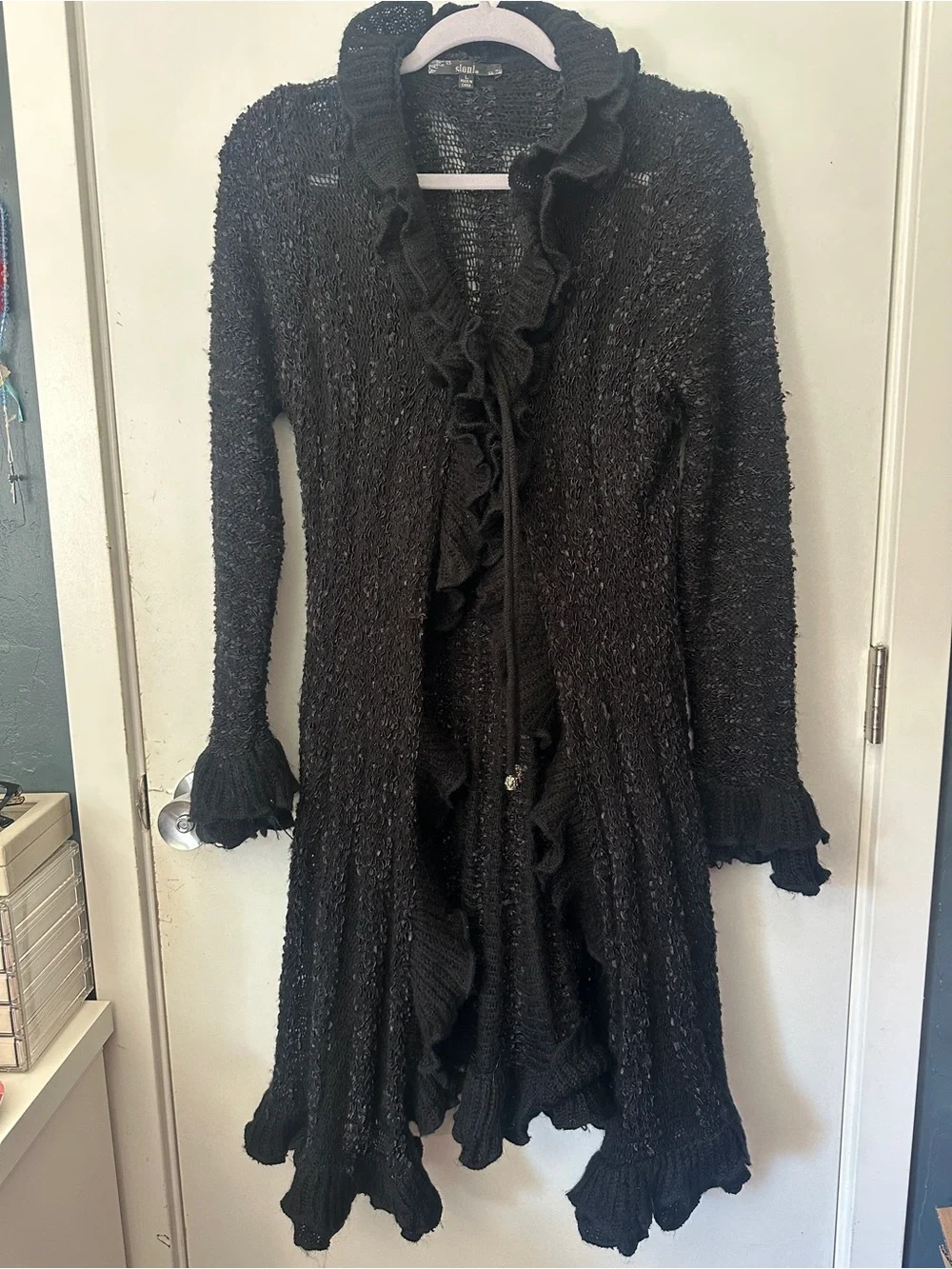 Black Ruffled Knit Cardigan - Picture 2 of 8